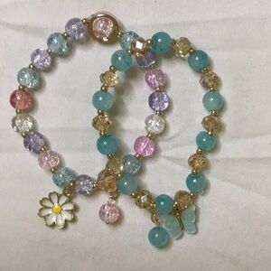 Blue and‎ Pink Beaded Bracelets Set
